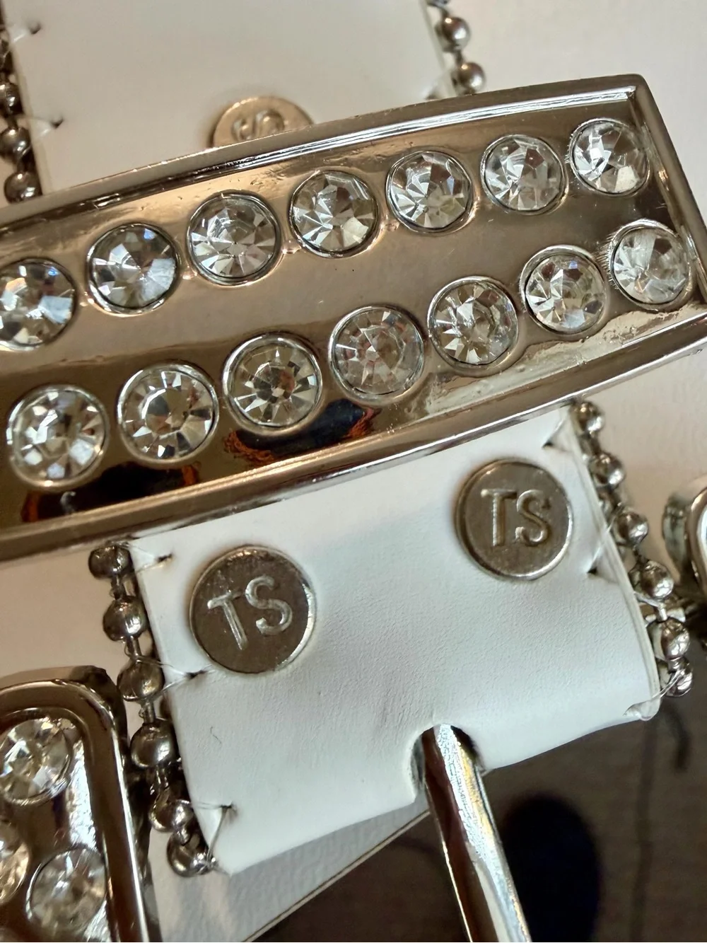 White Rhinestone Studded Western Belt Sz 42 Crystal Buckle Y2K Glam Bling Belt